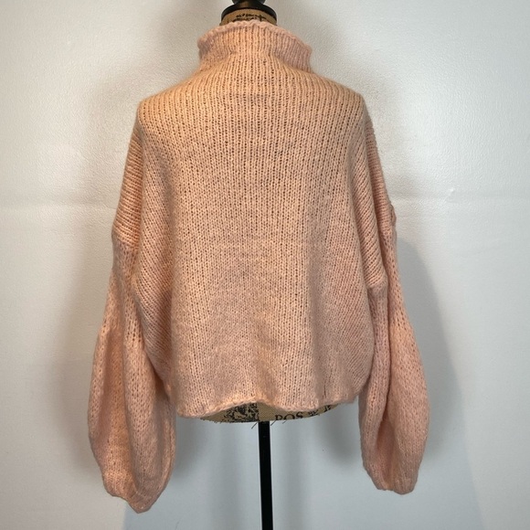 Oneon Women's Mohair Virgin Wool Handknitted Sweater Size L Pink Balloon Sleeve - Picture 6 of 13